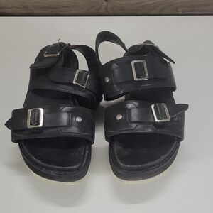 Hunter Leather Mid Platform Sandals Double Buckle Sandals Sz 8
